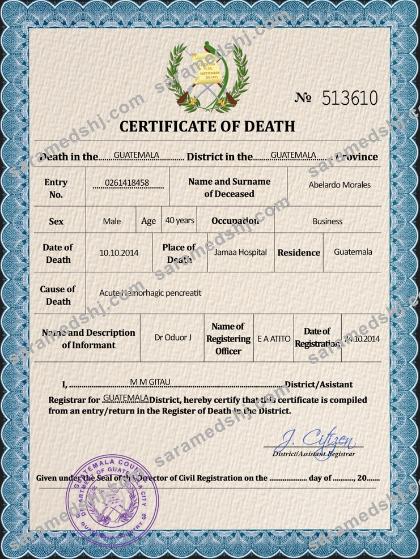 Guatemala vital record death certificate PSD template